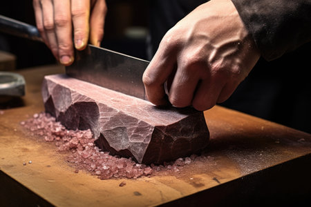 knife sharpening process in different stages, created with generative aiの素材