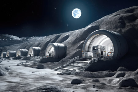 3d-printed lunar habitat modules connected by tunnels, created with generative aiの素材