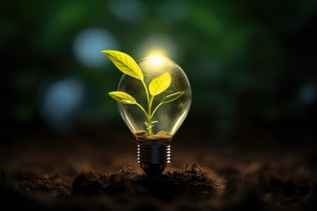 artificial photosynthesis concept with lightbulb, created with generative aiの素材
