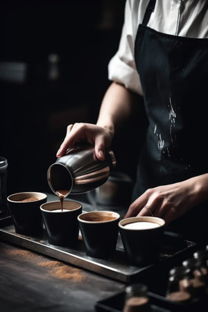 cropped shot of a barista making coffee, created with generative aiの素材