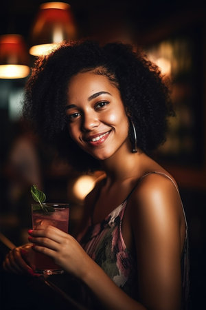 shot of an attractive young woman enjoying a cocktail, created with generative aiの素材