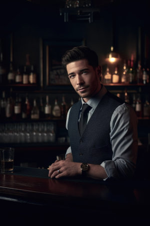 cropped shot of a handsome man bartending in a bar, created with generative aiの素材