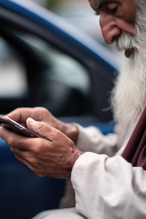 closeup shot of an unrecognizable man using a cellphone while sitting in a parked car, created with generative aiの素材