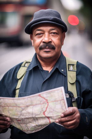 shot of an unrecognisable bus driver holding a map in his hand, created with generative aiの素材
