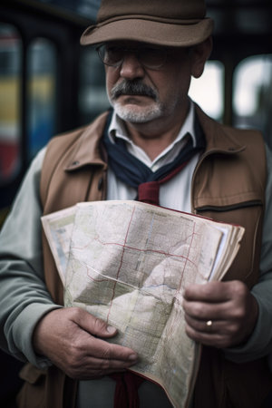 shot of an unrecognisable bus driver holding a map in his hand, created with generative aiの素材