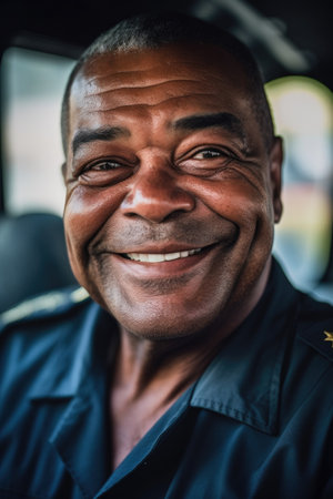 portrait of a happy bus driver smiling at the camera, created with generative aiの素材