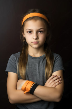 portrait of a sporty young girl standing with her arms crossed, created with generative aiの素材