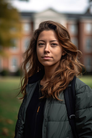 portrait of a young woman on campus, created with generative aiの素材