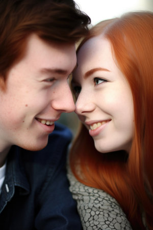 closeup shot of a couple in love sitting outside, created with generative aiの素材
