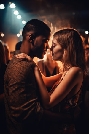 shot of a young couple dancing at a nightclub, created with generative aiの素材