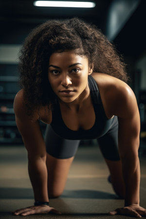 cropped shot of a young female athlete warming up for her practice, created with generative aiの素材