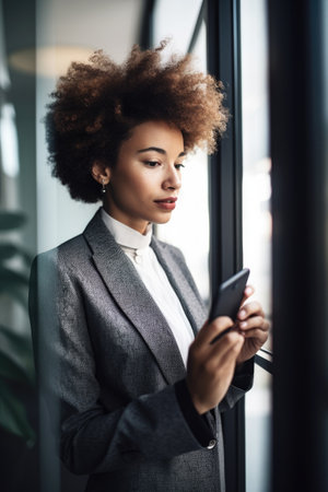 shot of a young businesswoman using her cellphone in the office, created with generative aiの素材