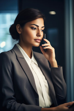 shot of a young businesswoman using her cellphone in the office, created with generative aiの素材