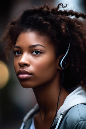shot of a sporty young woman wearing earphones, created with generative aiの素材
