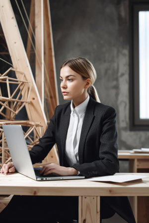cropped shot of a female architect working on her laptop, created with generative aiの素材
