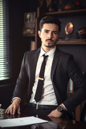 portrait of a handsome young businessman working in his office, created with generative aiの素材