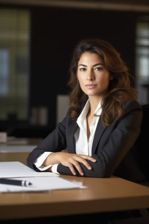 portrait of a young businesswoman sitting at her desk, created with generative aiの素材
