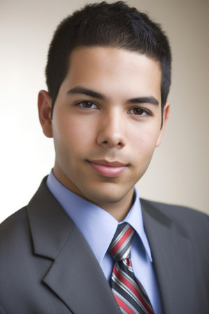portrait of a young professional wearing his name tag, created with generative aiの素材