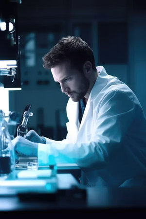 shot of a scientist doing work in the lab, created with generative aiの素材