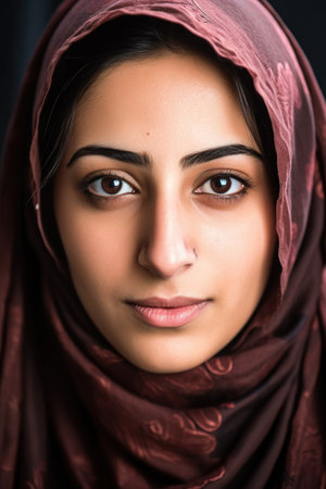 closeup shot of a young muslim woman, created with generative aiの素材