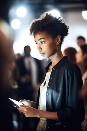 shot of a young woman using a digital tablet at an event, created with generative aiの素材