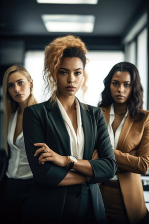 shot of a group of young businesswomen working together in an office, created with generative aiの素材