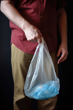 shot of a person with disability holding an empty plastic bag, created with generative aiの素材