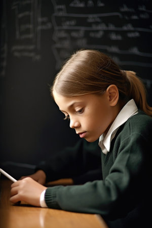 shot of a student writing on the blackboard in class, created with generative aiの素材