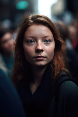 shot of a young woman at a protest, created with generative aiの素材