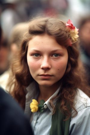 shot of a young woman at a protest, created with generative aiの素材