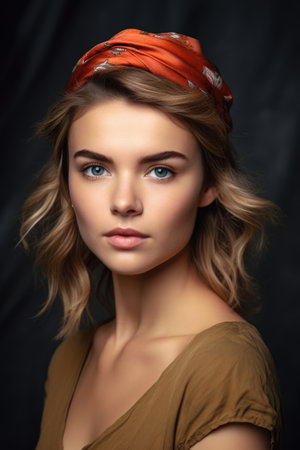shot of an attractive young woman wearing a headband against a studio background, created with generative aiの素材