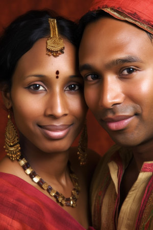closeup portrait of an ethnic couple, created with generative aiの素材