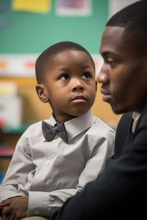 a young student sitting in class and listening to his teacher, created with generative aiの素材