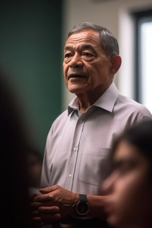 cropped shot of a university professor talking to his students in class, created with generative aiの素材