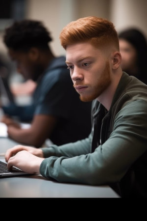 shot of a student using a laptop during class at university, created with generative aiの素材