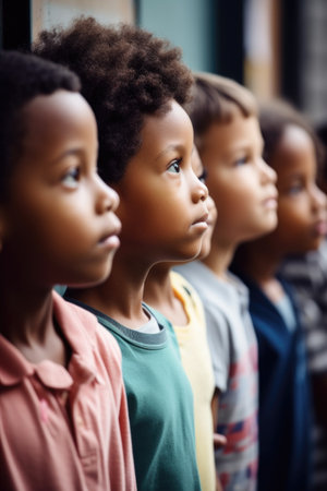 cropped shot of a group of kids in line, created with generative aiの素材