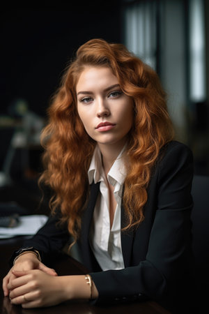 portrait of a young businesswoman working in an office, created with generative aiの素材
