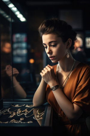 shot of a focused young woman working in her jewellery store, created with generative aiの素材