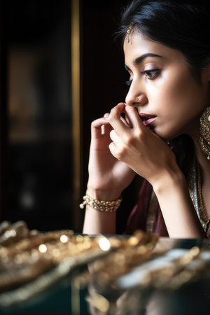 cropped shot of a woman looking at jewellery, created with generative aiの素材