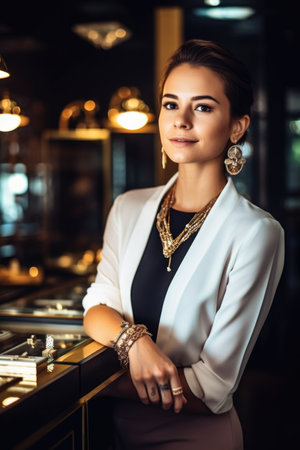 shot of a young businesswoman in her jewelry store, created with generative aiの素材