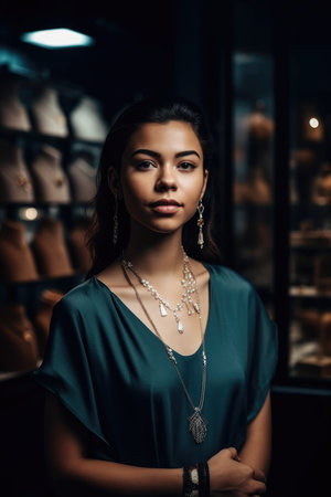 shot of a young business owner standing in her jewellery store, created with generative aiの素材
