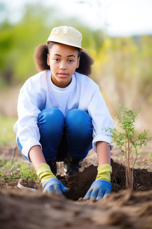 shot of a young environmentalist working with an ecosystem restoration project, created with generative aiの素材