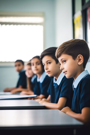 shot of a group of school students in their classroom, created with generative aiの素材