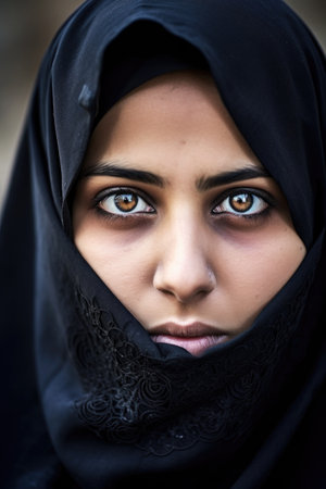 shot of a muslim woman wearing a niqab outside, created with generative aiの素材