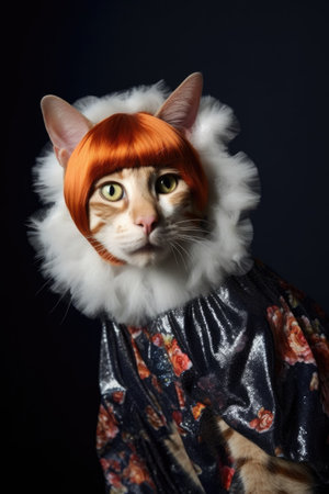 portrait of a drag queen wearing a cat costume, created with generative aiの素材