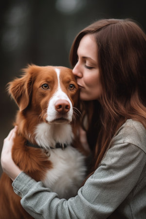cropped shot of a woman and her emotional support dog, created with generative aiの素材