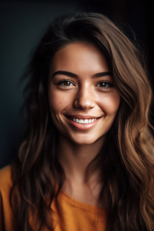 shot of an attractive young woman smiling at the camera, created with generative aiの素材