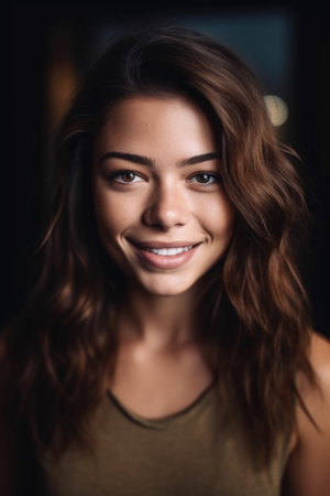shot of an attractive young woman smiling at the camera, created with generative aiの素材