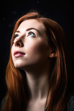 portrait of a beautiful young woman looking up, created with generative aiの素材