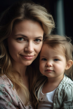 portrait of a mother and her adorable little girl, created with generative aiの素材